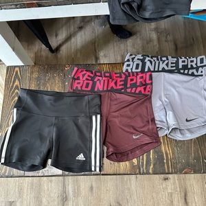 2 Nike Pro Spandex shorts & 1 Adidas spandex shorts